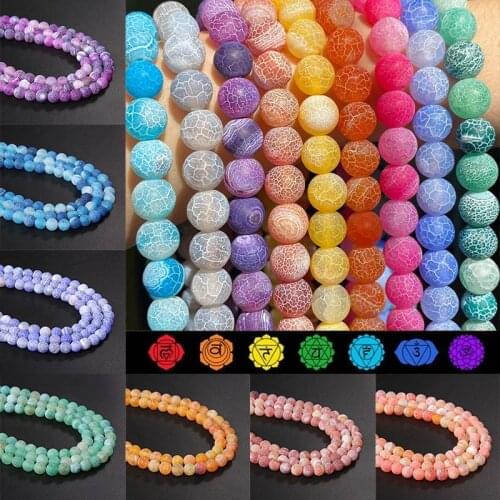 6/8/10/12mm Natural Coloful Frost Cracked Agates Stone Beads Round LooseChakra Beads For Jewelry Making DIY Bracelet Handmade