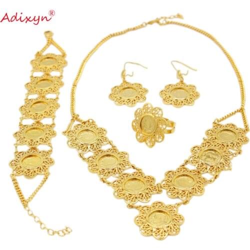Adixyn Coin Necklace/Earring/Ring/Bracelet Jewelry Sets Gold Color Jewelry Dubai India African Halloween Accessory N10094