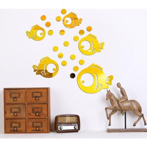 Bubble Fish Bathroom Acrylic Mirrored Decorative Sticker Wall Art Self-adhesive Stickers Decor Bathroom Modern Accessories