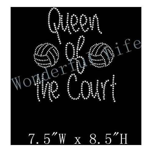 Free Shipping Rhinestone Volleyball Queen of the Court Iron On Bling - Volleyball Iron On T Shirt Transfer