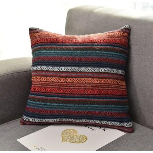 MLGB 4Pcs Bohemian Throw Pillow Covers Decorative Boho Mexican Retro Stripe Multicolor Pillow Cases for Livingroom 18X18Inch
