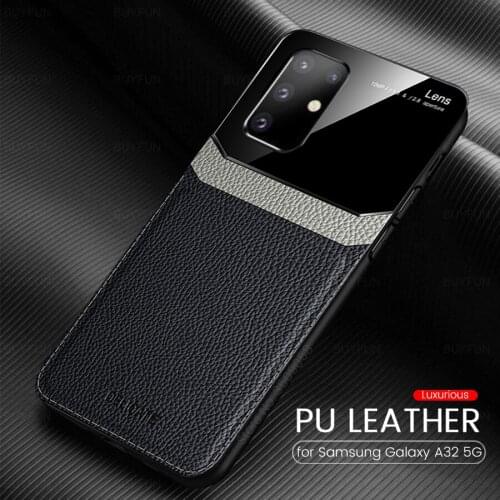 Leather texture plexiglass phone cases case for samsung galaxy a32 a 32 sm-a326f/ds 6.5'' soft silicone bumper shockproof coque