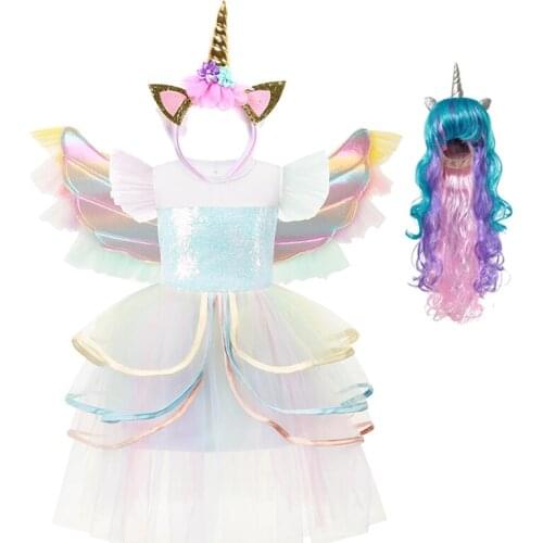 Fashion New Unicorn Party Girls Dress Christmas Costume Kids Dresses For Girls Elegant Princess Dress Children For 3-10 Years