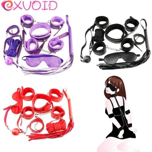 EXVOID Fetish Handcuff 7PCS/SET Sex Leather Bdsm Bondage Sex Toys for Couples Spanking Whip Collar Blindfold Restraints SM Slave