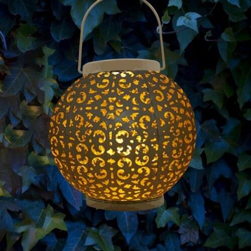 Festival Hanging Lantern Lights Decoration LED Solar Power Lamp Metallic Hollow Outdoor Lights Hanging for Garden