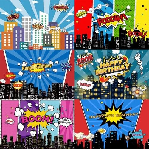 Superhero City Super Photography Backdrop Kids Happy Birthday Party Decor Baby Shower Customized Photo Background Decoration