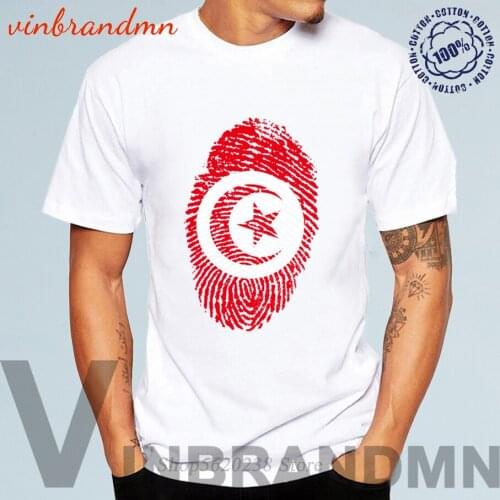 Tunisia Flag Fingerprint Men T Shirts 100% Cotton High Quality T-shirt Summer Hipster Tshirt Tunisia Flag Cool Colourful Tee Top