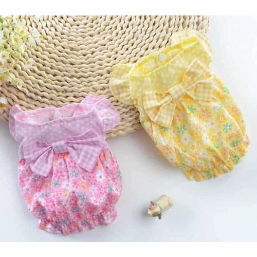 Pet Dog Fashion Print Cotton Skirts Dog Cool Summer Dresses With a Bowknot Decorated DC779