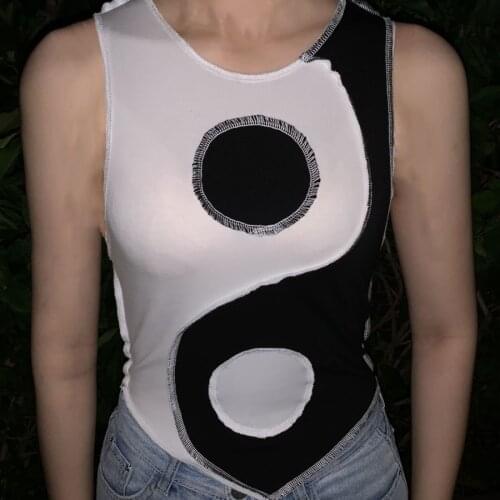 Sisterlinda Fashion Casual Black White Patchwork Knitted Tank Top Women Tees Sleeveless Party Club y2k Crop Tops Ladies Vest2020