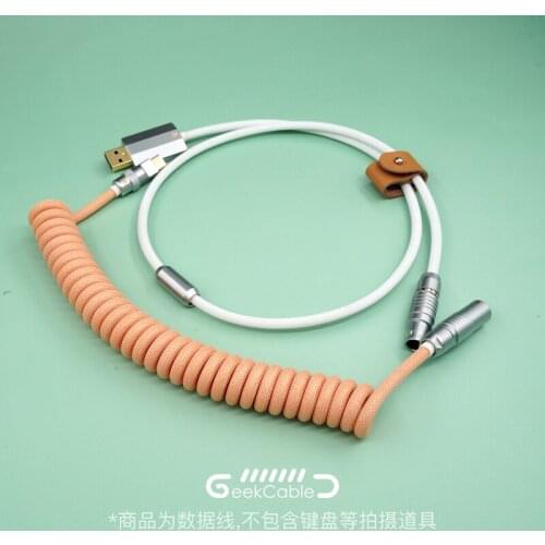 Geekcable Handmade Customized Mechanical Keyboad Cable Rear Aviation Plug Series Spiral Woven Keyboard Cable Peach And White