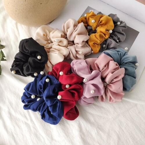 Fine Solid Colors Pearl Hair Accessories for Women Headbands Bandana Turban Elastic Scrunchies Hair Bands Headband Hair Tie Gift