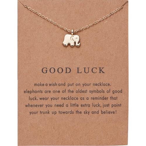 Fashion Good Luck Elephant Pendant Necklace Clavicle Chains Statement Necklace Women Girl Holiday Beach Jewelry Gift Wish Card