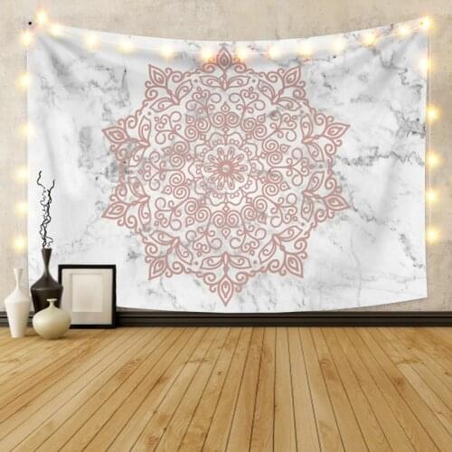 Marble with Mandala White Tapestry Vintage Exotic Summer Plant Nature Frame for Bedroom Photography Wall Decor
