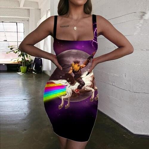Giyu Brand Unicorn Dresses Women Rainbow Vestido Sexy Moon Sundress Lightning Bodycon Dress Womens Clothing Plus Size Short