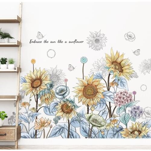 Sunflower Wall Stickers Flowers Home Decoration for Bedroom Living Room Decor Aesthetic Wall Decal Aesthetic Wallstickers Art