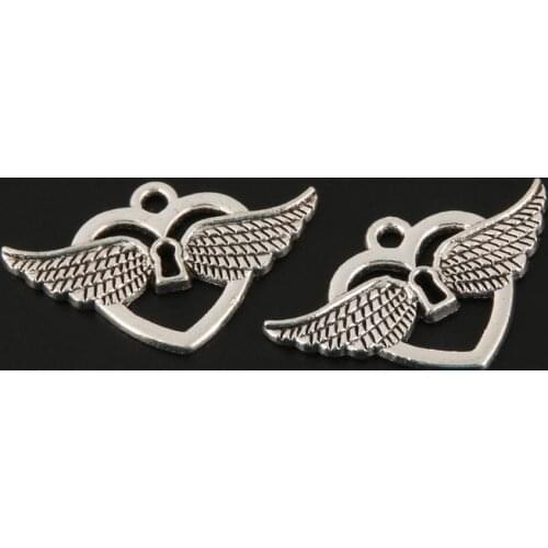 30pcs Charms Angel Heart Wings Connector Silver Color Pendant For DIY Handmade Jewelry Making Accessories