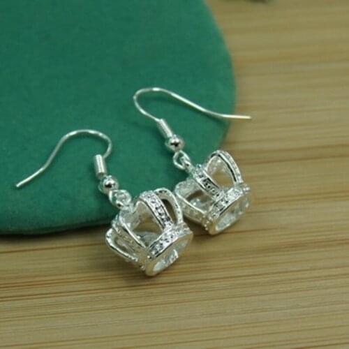 Charms Lady Crystal Crown Women Silver Color Earrings High Quality Luxury Fashion Classic Silver Jewelry Best Gift Wholesale