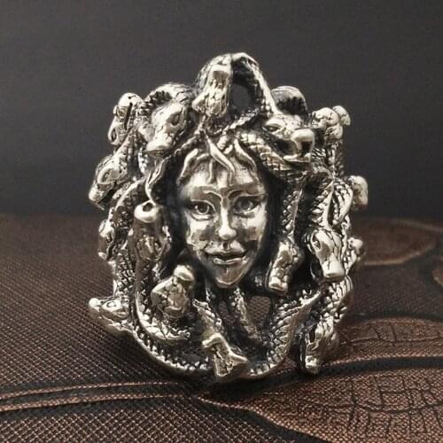 S925 pure silver ornaments hand Thai silver restoring ancient ways personality medusa ring ring male money than snakes