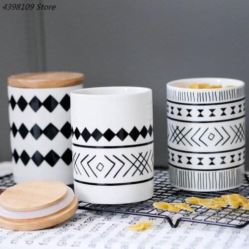 Nordic geometric sealed cans ceramic with lid storage tank storage box coffee flower tea kitchen food candy jar decoration