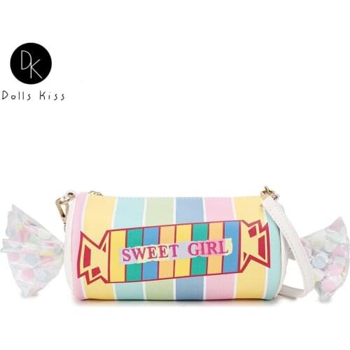 Sweet Lolita Candy Design Shoulder Bag Color Stripe Pu Women Clutch Bag Embroidered Letters Casual Crossbody Bag Female Pouch