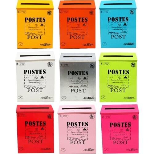 Post Box Vintage Metal Mail Box Case Tin Newspaper Letter Mailbox Waterproof Post Box Lock Box Garden Oranment 8Colors