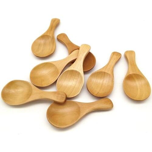 WSFS Hot 8Pcs Small Wooden Salt Spoon Solid Wood Condiments Spoon Handmade Honey Teaspoon Seasoning Sugar Coffee Tea Jam Mustard