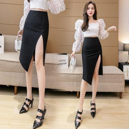 Stretch high waist bag hips skirt women mid-length slim split skirt wedding ceremony festive long skirts office lady clothes