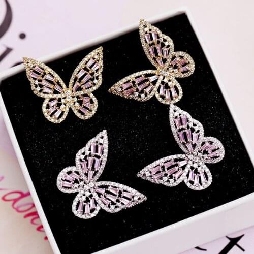 2021 New Korean Butterfly Earrings for Women Vintage Cute Stud Earrings Luxury Zircon Wedding Earrings Fashion Jewelry brincos