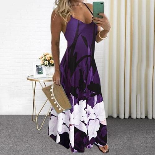 2021 Summer Midi Robe Women Fashion V Neck Spaghetti Straps Floral Print Large Hem Long Sling Dress Femme