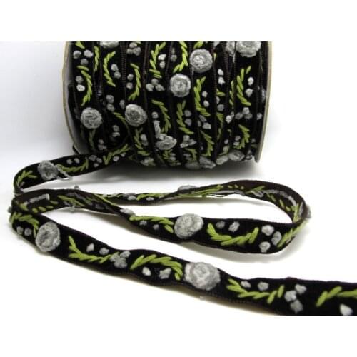 1 Yard 5/8 Inch Black Embroidered Velvet Ribbon Trim|Rose Floral Lace Supplies|Bow Making Hair Material