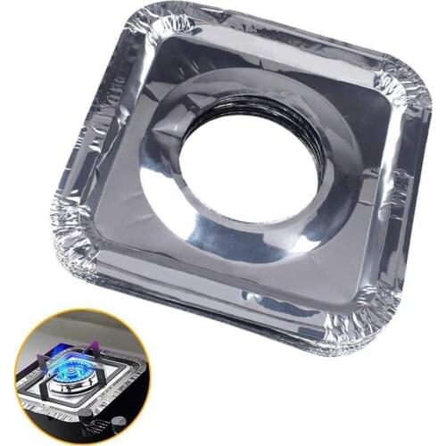 10Pcs Thickened Aluminum Foil Square Round Stove Burner Covers Gas Oven Covers for Top Gas Stove Liners Oil Proof Cleaning Pad
