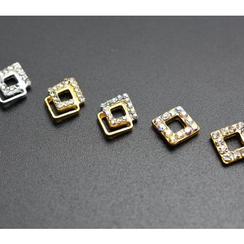 10pcs Gold Silver square J-Korea AB Rhinestone Nail Art Decorations simple Alloy 3D Hollow strass Nail Charm Nail Accessory