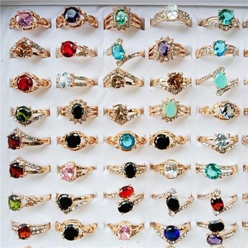 20pcs/lot Fashion Colorful Rhinestone Gold Color Metal Rings For Women Mix Style Wedding Jewelry Party Gifts Wholesale