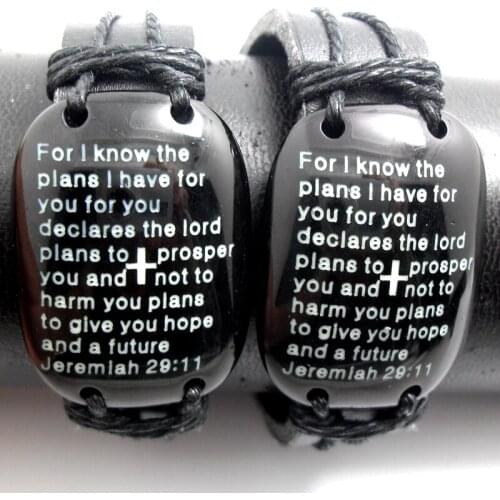 20pcs Big Head Jeremiah 29:11 Prayer Cross Leather Bracelets Mens Wristbands Wholesale Fashion Jewelry Lot