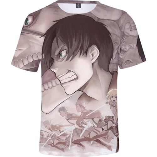 2018 Anime Attack Giant 3D Printing Fashion Fashion Loose Short-sleeved T-shirt Short-sleeved Mens / Womens Casual Wear