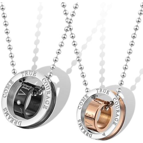 2018 Mens Stainless Steel Chain Love Necklaces for Couples Lover Ladies Fashion Paired Double Circles Pendant Fashion Jewelry