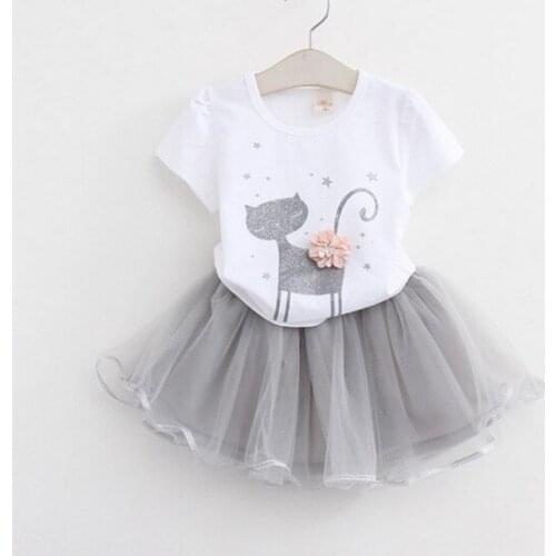 2019 New !! Kid clothes for girl / Girl clothes / White t-shirt + tutu skirt set