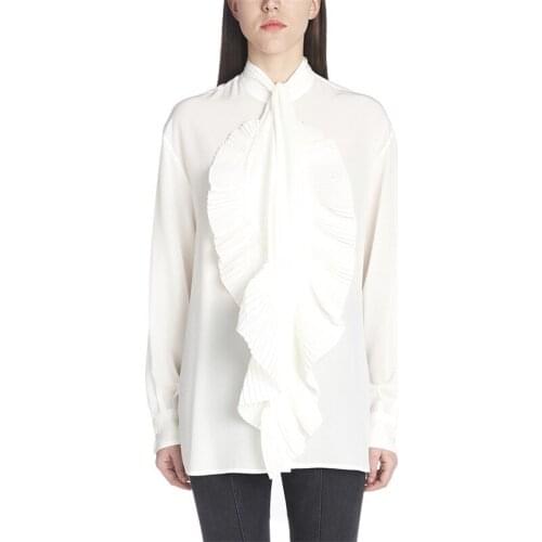 2020 Spring Women Unique Pleated Strap Loose Blouse Top Chic Personality White Shirt