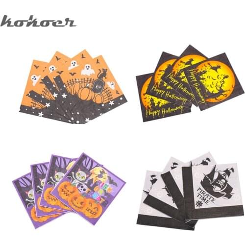 20pcs/lot 33*33cm Halloween Decoration for Home Pumpkin Paper Napkins Bat Skull Happy Halloween Theme banner giftbag supplies
