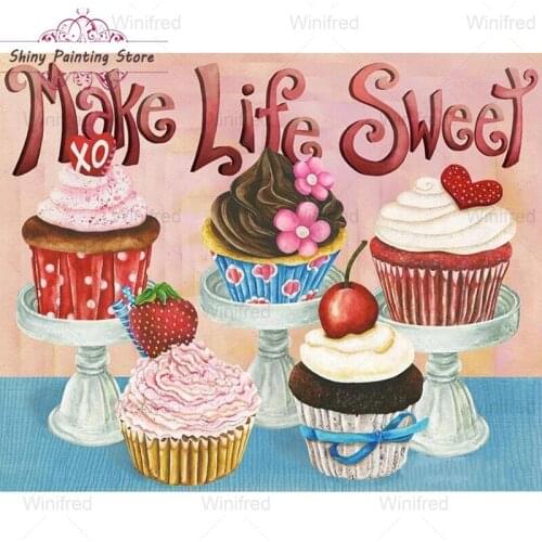 5D DIY Diamond Painting Cupcake Desserts Full Square/Round Diamond Embroidery Cross Stitch Mosaic Cafe Kitchen Home Decoration