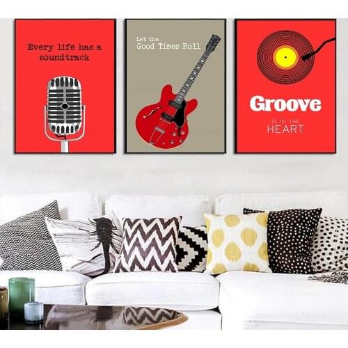 Album Music Typography Wall Art Pictures Canvas Painting Microphone Guitar With Quote Posters and Prints For Living Room Decor
