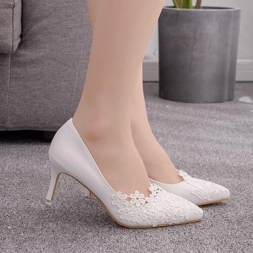 White Lace High Heels Wedding Shoes Bride Party Shoes Women Pumps Paltform Ladies Sandals Bridal Shoes Ankle Strap Wedges
