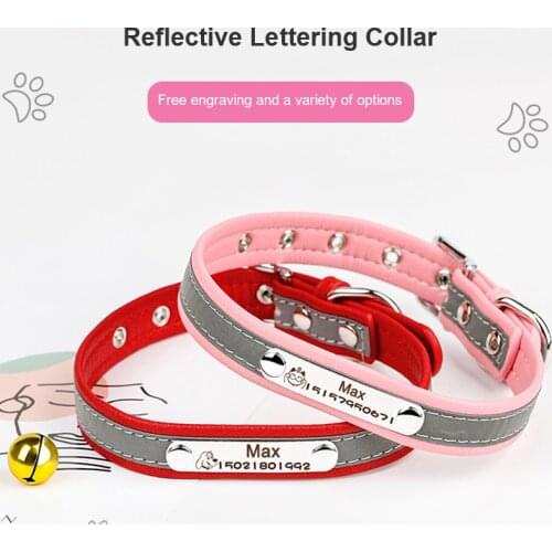 Pet Tag Custom Dog Cortex Collar Reflective Engraving name number With Bell Dog Cat Necklace Teddy Anti-Lost dentity Card Tag