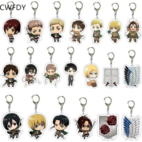 Attack On Titan Keychain For Women Men Anime Cartoon Figure Levi Ackerman Eren Car Bags Key Chain Jewelry Accessories 20pcs
