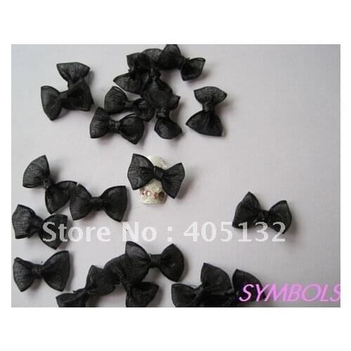 CB-2-2 Free Shipping 200pcs/lot Transparent Black Fabric Ribbon Bow Nail Art Decoration Nail art Fabric Bow