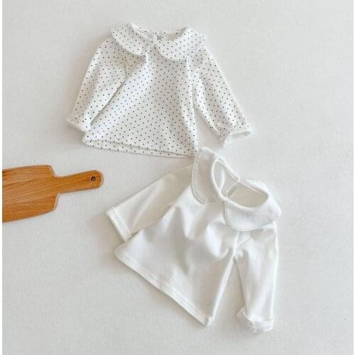 2021 Spring Baby Childrens Clothing Girls Long Sleeve Solid Pure Cotton Cute Doll Collar Shirts Kids Girls Basic Shirts Tops