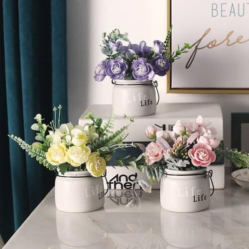 Hot Sale! CHBAN Flower Simulation Flower Potted Ceramic Pot Decoration Living Room Office Desktop Artificial Flower Ornaments