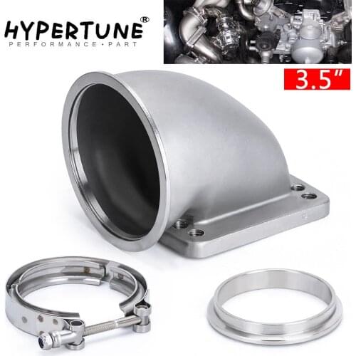 Hypertune - 3.5" Vband 90 Degree Cast Turbo Elbow Adapter Flange 304 Stainless Steel + Clamp and Flange For T3 T4 Turbocharger