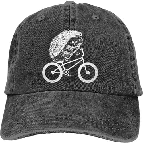 Unisex Hedgehog On BMX Vintage Washed Twill Baseball Caps Adjustable Hats Funny Humor Irony Graphics Of Adult Gift Black