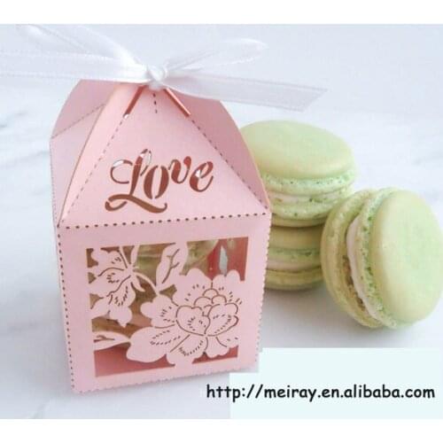 Flower favor boxes,high quality paper pink macaron cake box for birthday party/wedding party
